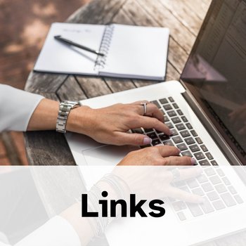 Links Hände liegen auf einer Laptoptastatur. Darunter steht das Wort Links.